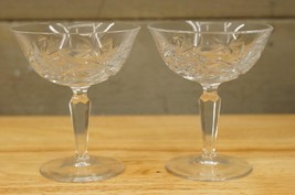 Vintage 2PC Set Cut Crystal Kusak B Monogram Champagne Tall Glasses 4.75&quot; - $54.44