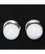 Bergere Signed Clip on Earrings Silver Tone White Lucite Round Center  1... - $16.65