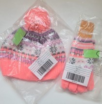 Gymboree Rosy Pink Fair Isle Knit Pom Pom Hat xs/s &amp; Gloves s Set NWT - £17.01 GBP