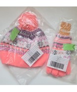 Gymboree Rosy Pink Fair Isle Knit Pom Pom Hat xs/s &amp; Gloves s Set NWT - $30.17 CAD