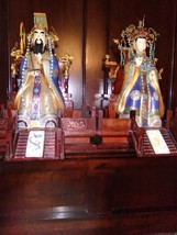CHINESE CLOISONNE JEWELLED FIGURES EMPEROR AND EMPRESS ON WOOD THRONES - $5,800.00