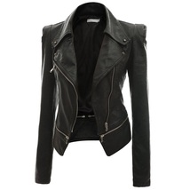 Brand New Womens Moto Biker Slim Fit Black Leather Jacket - £94.81 GBP