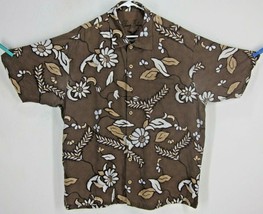 TOMMY BAHAMA Men&#39;s XL Brown Floral Hawaiian Aloha 100% Silk Shirt Hand-M... - $37.20