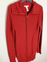 Tulle Long Waffle Knit Sweater Zip Front Dark Orange Long Sleeve Dual Zi... - $14.99