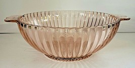 Anchor Hocking Pink Depression Glass Ribbed 8&quot; Serving Bowl With Handles - £25.41 GBP