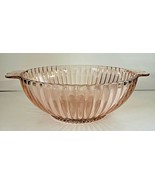 ANCHOR HOCKING PINK DEPRESSION GLASS RIBBED 8&quot; SERVING BOWL WITH HANDLES - £24.82 GBP