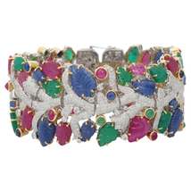 Statement 68.50 Carats Emerald Ruby Sapphire Bracelet in 18kt Solid White Gold - £29,083.69 GBP
