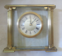 Vintage Howard Miller Brass Desk Clock w 4 Columns, Beveled Glass model ... - £14.65 GBP