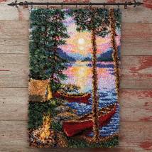 Camping with Canoes | Rug Making Latch Hooking Kit (52x38cm print canvas) - $31.99