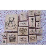 VTG Stampin&#39; Up Button Bear 1995 17 Wood Mounted Rubber Stamps Set Holidays - £6.33 GBP