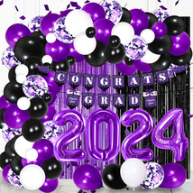2024 Graduation Party Decorations, Purple Balloon Garland Arch Kit 2024 Mylar Ba - £26.71 GBP