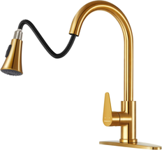 Kitchen Faucet with Pull down Sprayer Brushed Gold, 3 Hole Kitchen Sink Faucet  - £37.11 GBP