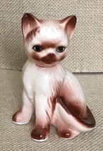 Glossy Bone China Cream Brown Siamese Cat Figurine Sitting Kitty - $8.91