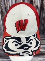 UW Wisconsin Madison Bucky Badger Red &amp; White Adjustable Trucker Hat - OSFM - £11.40 GBP