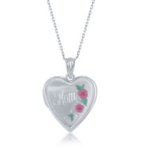 Sterling Silver Matte &#39;Mom&#39; Heart Locket W/chain - £97.96 GBP