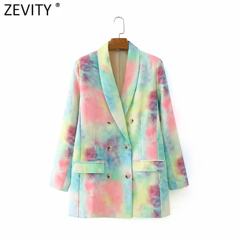 Zevity Women  Double Breasted Colorful Tie-dye Blazer Coat Female Long Sleeve Ca - £122.28 GBP