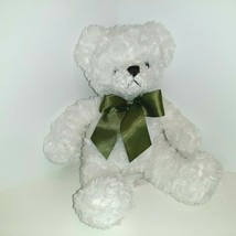 Animal Adventure Soft White Teddy Bear Plush Stuffed Animal 13” Green Ribbon - £7.12 GBP