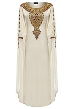 White Abaya Dubai Kaftan Moroccan Wedding Farasha Georgette Dress Fancy Festive - £48.06 GBP