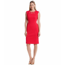 NWT-Calvin Klein ~Size 8~ Grommet Neckline Ponte Sheath Red Dress Retail $134 - £51.90 GBP