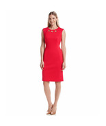 NWT-Calvin Klein ~Size 8~ Grommet Neckline Ponte Sheath Red Dress Retail... - £51.90 GBP