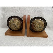 Vintage Old World Wood Based Spinning Axis Globe Bookends - Nice condition - $17.77