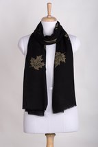 Gold Maple Leaf Cashmere Wool Scarf - Black - £80.42 GBP