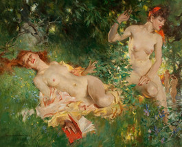 Framed canvas art print giclee nude forest wood Nymphs in Summer 24&quot;X18&quot; - £66.39 GBP