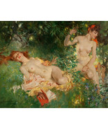 Framed canvas art print giclee nude forest wood Nymphs in Summer 24&quot;X18&quot; - £65.24 GBP