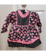 Vintage 80s Pink Black Floral Roses Longsleeve Dress Cotton Baby Girls 3T - $567.74 MXN