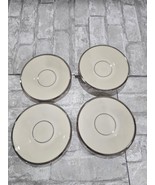 Lot of 4 Lenox Solitaire Tea Cup Saucers White Silver 6&quot; Tea Party Fancy - $27.34 CAD