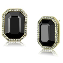 Gold Plated Stainless Steel Rectangular Cut Crystal Earrings TK316 - £15.28 GBP