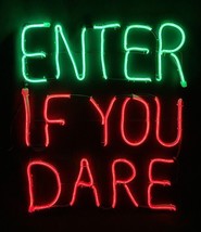Enter If You Dare Warning Sign Glowing Neon Led Lights Halloween Prop Decoration - £75.09 GBP