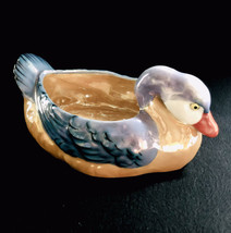 Duck Goose Planter Shallow Bowl Ceramic Lusterware Periwinkle Peach Vintage 8”W - £18.56 GBP