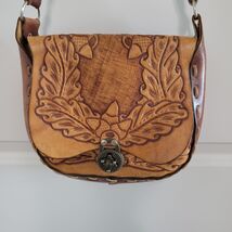 Rustic Vintage Hand Tooled Purse Deer Leather Saddle Bag Boho Hippie Wes... - $64.56 CAD
