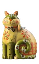Animated Cat Figurine 7.6" High Green Yellow Whimsical Home Decor Poly Stone image 1