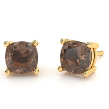 Smoky Quartz 5mm Cushion Stud Earrings in 10k Yellow Gold - £182.62 GBP