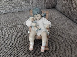 LLADRO Naptime #5448 Girl with Doll Sleeping in Rocker 1986 Spain Vintage MINT - $79.95
