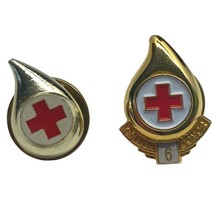 Red Cross Donation Hat Lapel Pins Blood Drop Donor 6 Gallon Set of 2 - $13.98