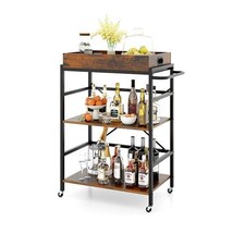3-Tier Industrial Bar Cart with Detachable Tray for Kitchens-Rustic Brow... - $128.23