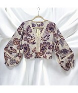 Band of the Free Blouse Woman Medium Paisley Print Cream/Purple Cropped ... - $18.69