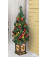Solar Lighted Christmas Pine Tree Topiary in Planter Outdoor Holiday Dec... - €31,13 EUR