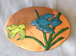 Elegant Hand-painted Enamel Copper Fish Brooch 1960s vintage 2 3/8&quot; - £11.35 GBP