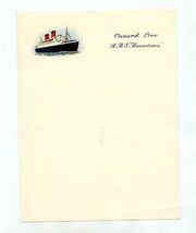 Cunard Line R M S Mauretania Sheet of Stationery - $17.82