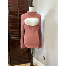 Bloomfield Womens Cutout Turtleneck Sweater Rust Pink Long Bishop Sleeve... - £14.06 GBP