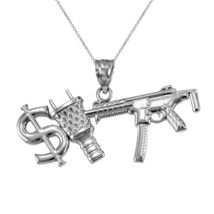 White Gold Dollar Plug Gun Hip Hop Pendant Necklace - £206.19 GBP+
