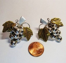 Solid Sterling 925 Silver Large GRAPES Leaf Leaves PIERCED Earrings Mexi... - $87.68