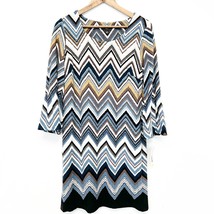 R&amp;K Womens M Shift Dress Bohemian Bell Sleeve Chevron Black Slate Multicolor - £25.50 GBP