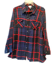 Isabel Maternity 100% Rayon Red Blue Plaid Button Up Top Shirt Size Large - £19.92 GBP