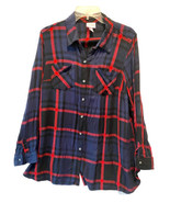 Isabel Maternity 100% Rayon Red Blue Plaid Button Up Top Shirt Size Large - £19.66 GBP