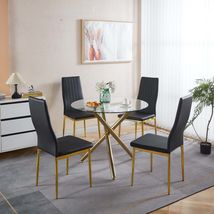Mid-Century Pedestal Dining Set 4-6 | Glass Top Metal Leg Table - $413.99